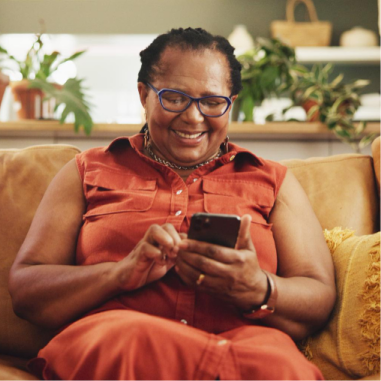 Woman completing her health profile on a mobile phone